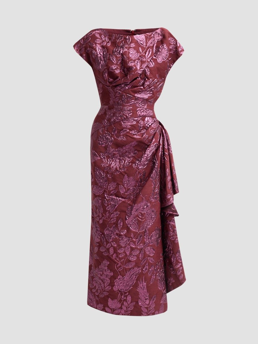 Lela Rose Women's Resort Floral Fil Coupe Wool-Blend Midi Dress - Plum - Size 16