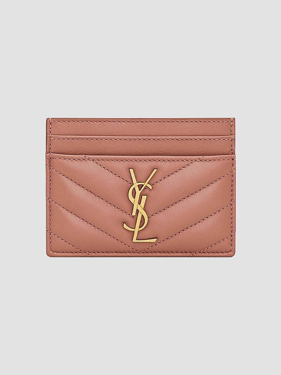 Saint Laurent Women's Cassandre Matelass Card Case in Lambskin - Barely Pink