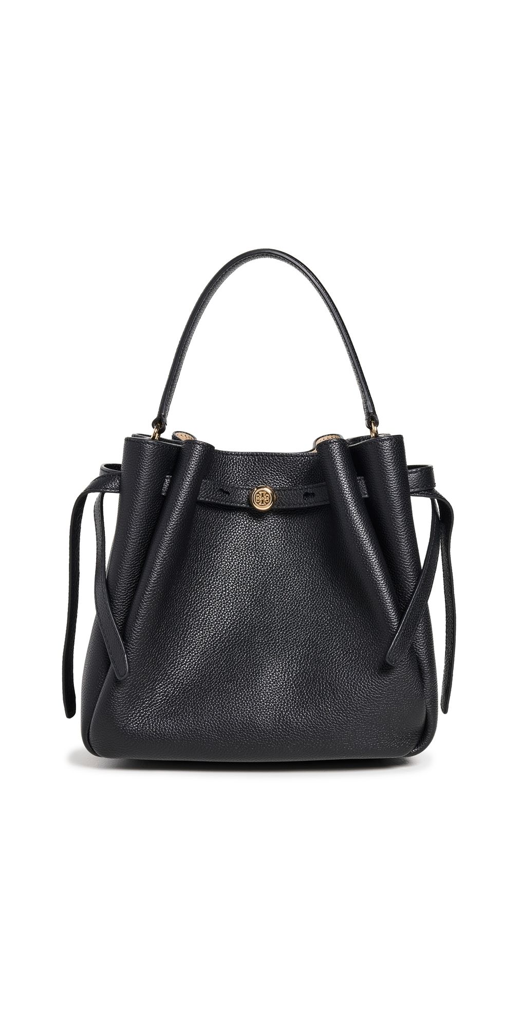 Tory Burch Romy Pebbled Small Bucket Bag Black One Size