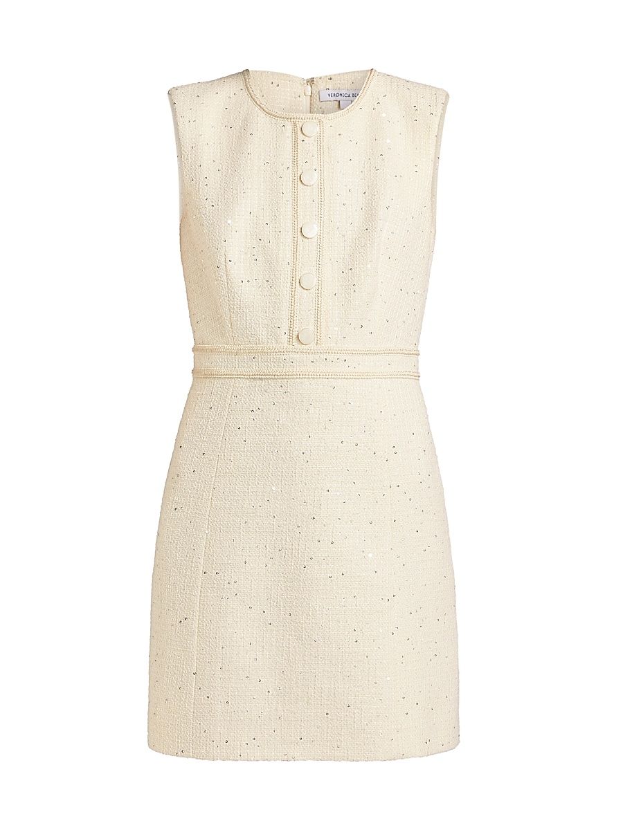 Women's Julie Tweed Sheath Minidress - Off White With Tonal Trim - Size 14