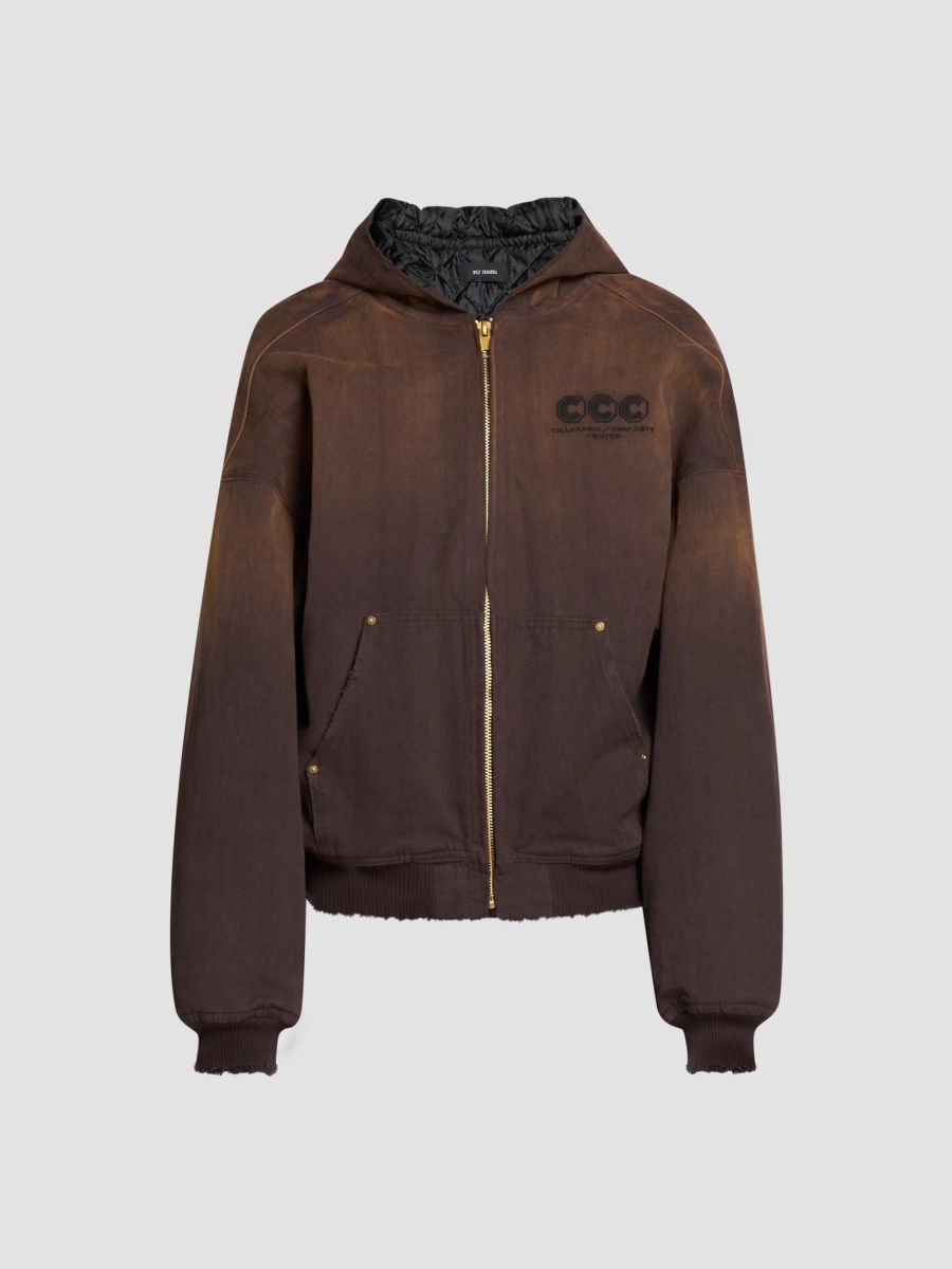 Willy Chavarria Men's Workwear Zip-Up Hoodie - Brown - Size XL