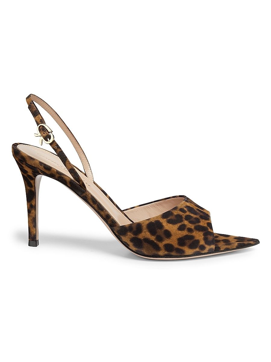 Women's Camoscio 85MM Leopard-Print Suede Sandals - Almond Leopard Print - Size 9