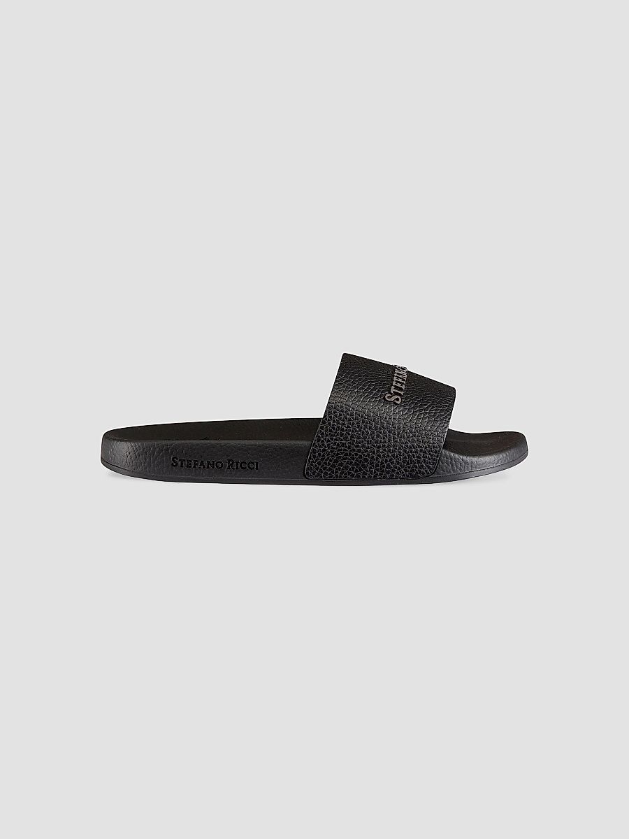 Stefano Ricci Men's Calfskin Leather Slides - Black - Size 12