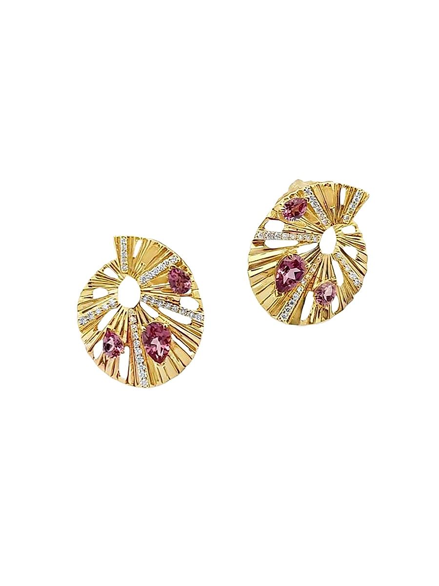 Women's Bahia 18K Yellow Gold, Pink Garnet & 0.31 TCW Diamond Drop Earrings - Yellow Gold