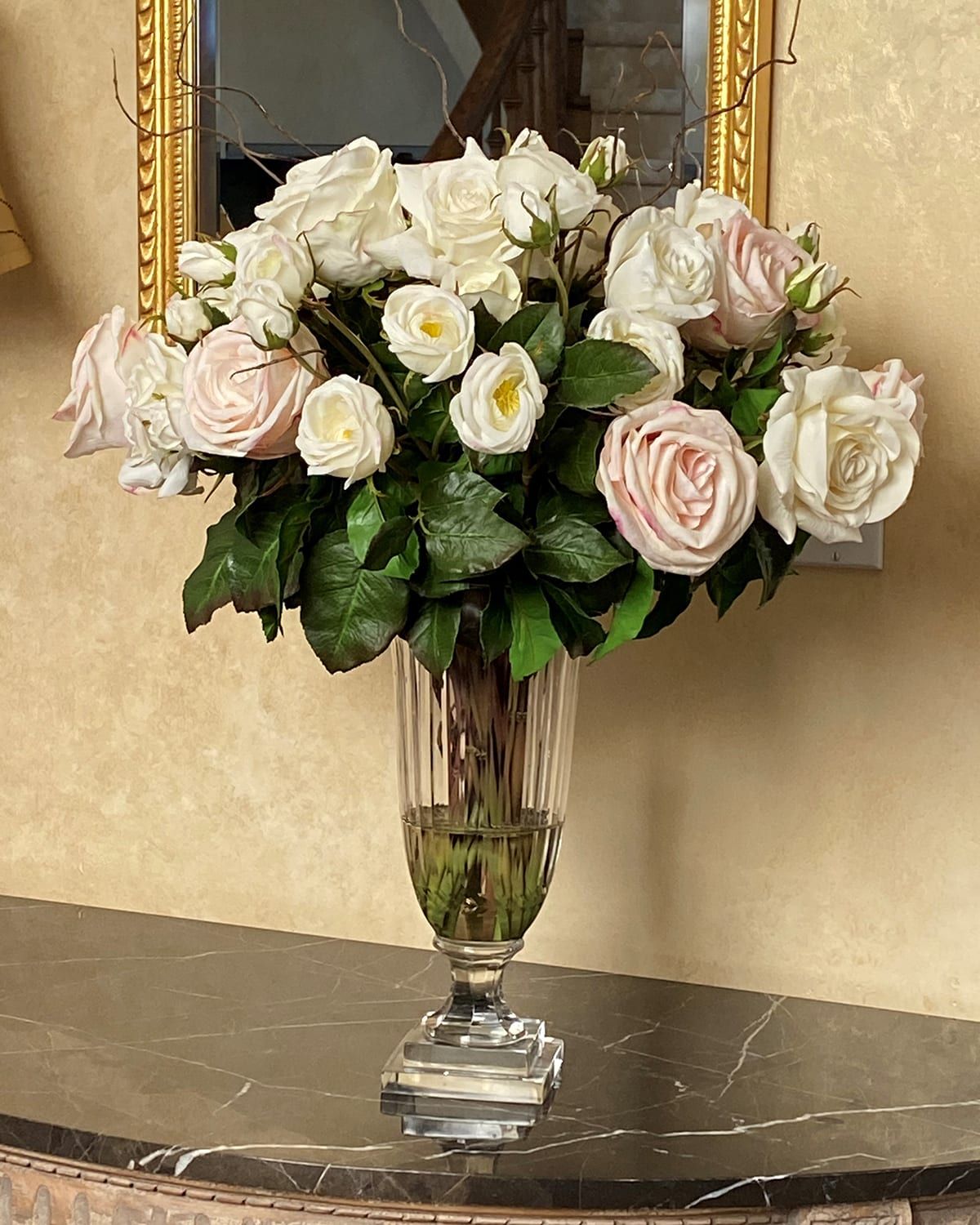 Mix Faux Roses in Glass Vase
