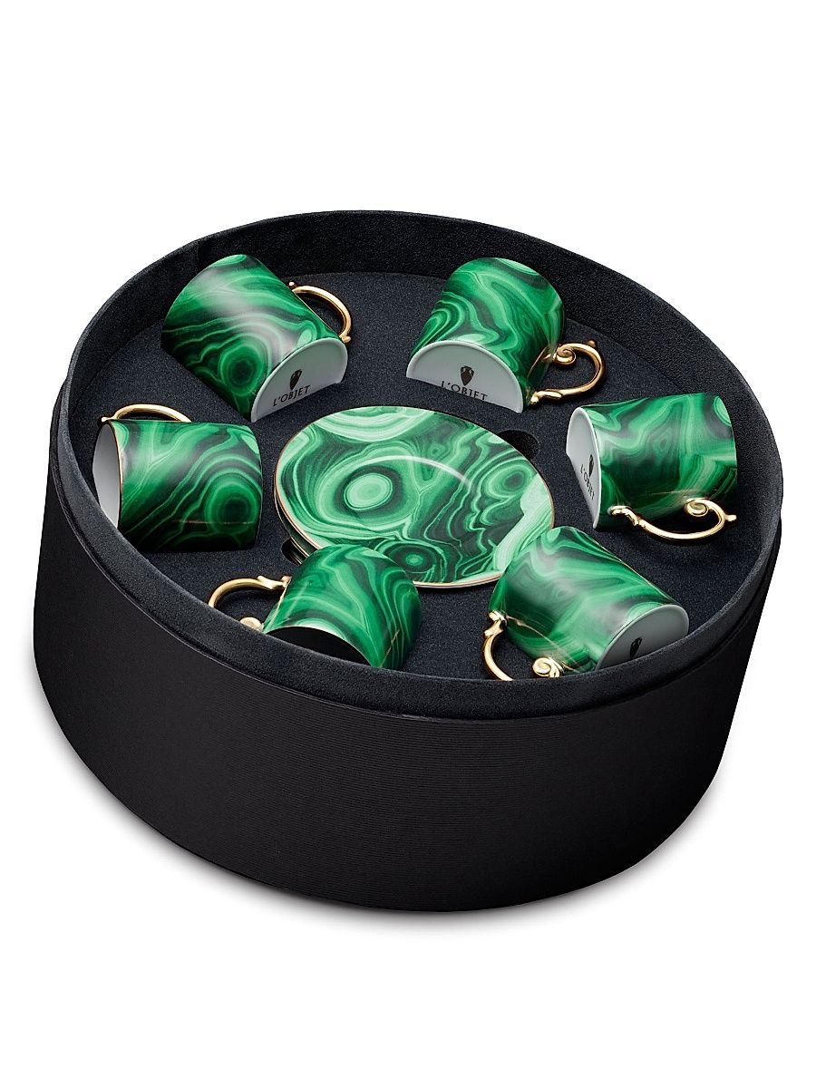 Malachite 6-Piece Espresso Cup & Saucer Set