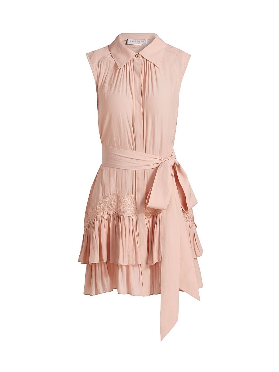 Women's Edelina Ruffled Tie-Waist Mini-Shirtdress - Dark Blush - Size XL