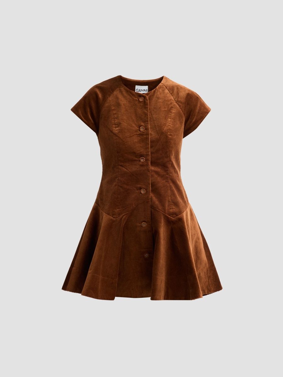 Ganni Women's Corduroy Button-Front Mini Dress - Tortoise Shell - Size 0