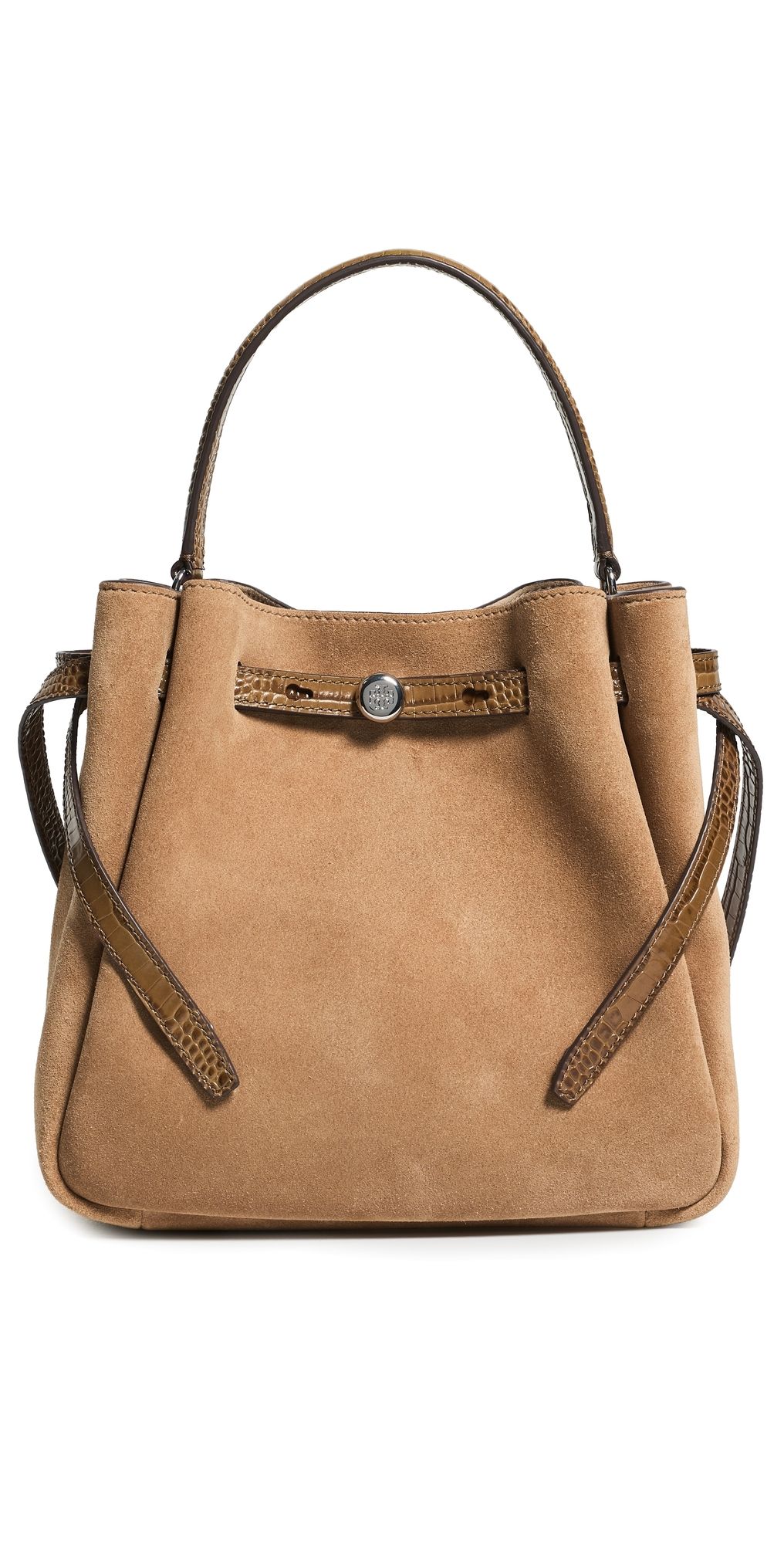 Tory Burch Romy Suede Bucket Bag Stone One Size