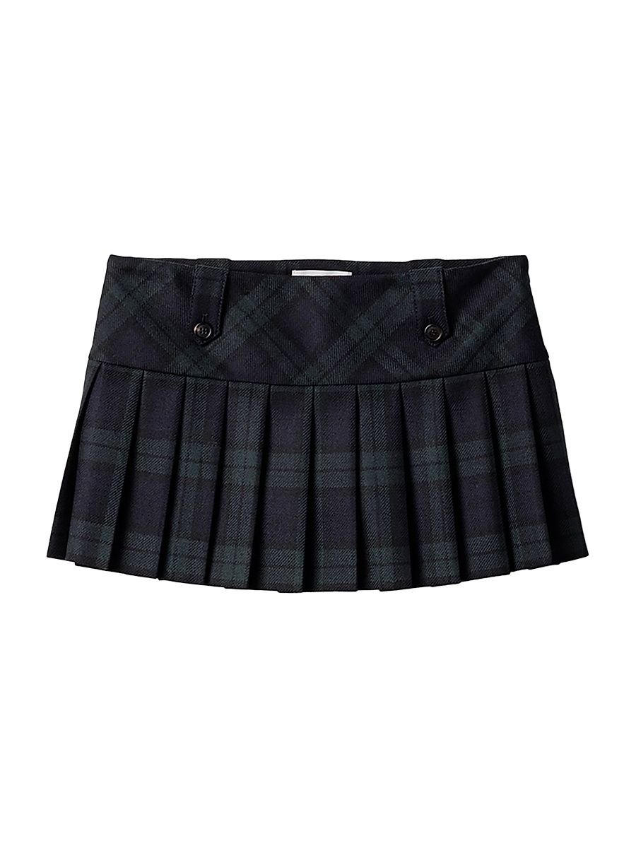 Women's Pleated Checked Twill Miniskirt - Blue - Size 10