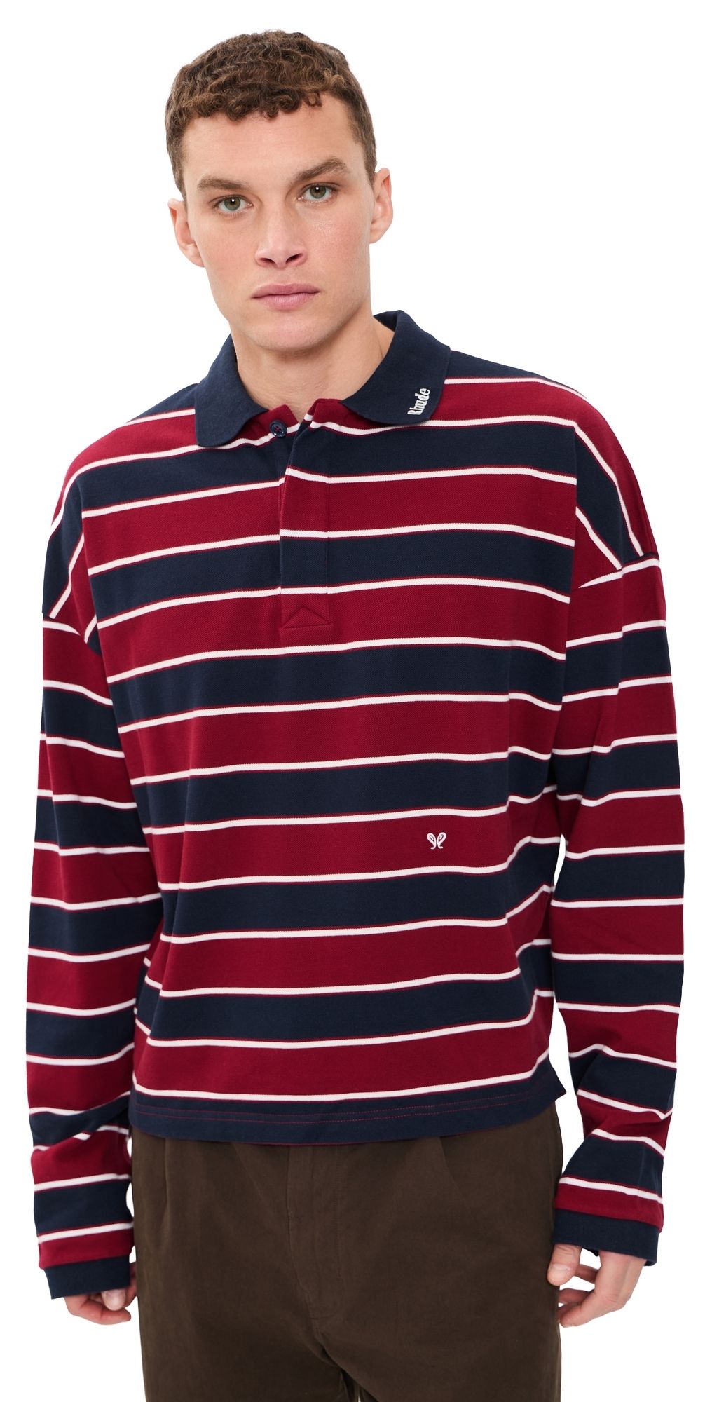 Rhude Fontaine Striped Polo Shirt Bordeaux/Blue/White XL