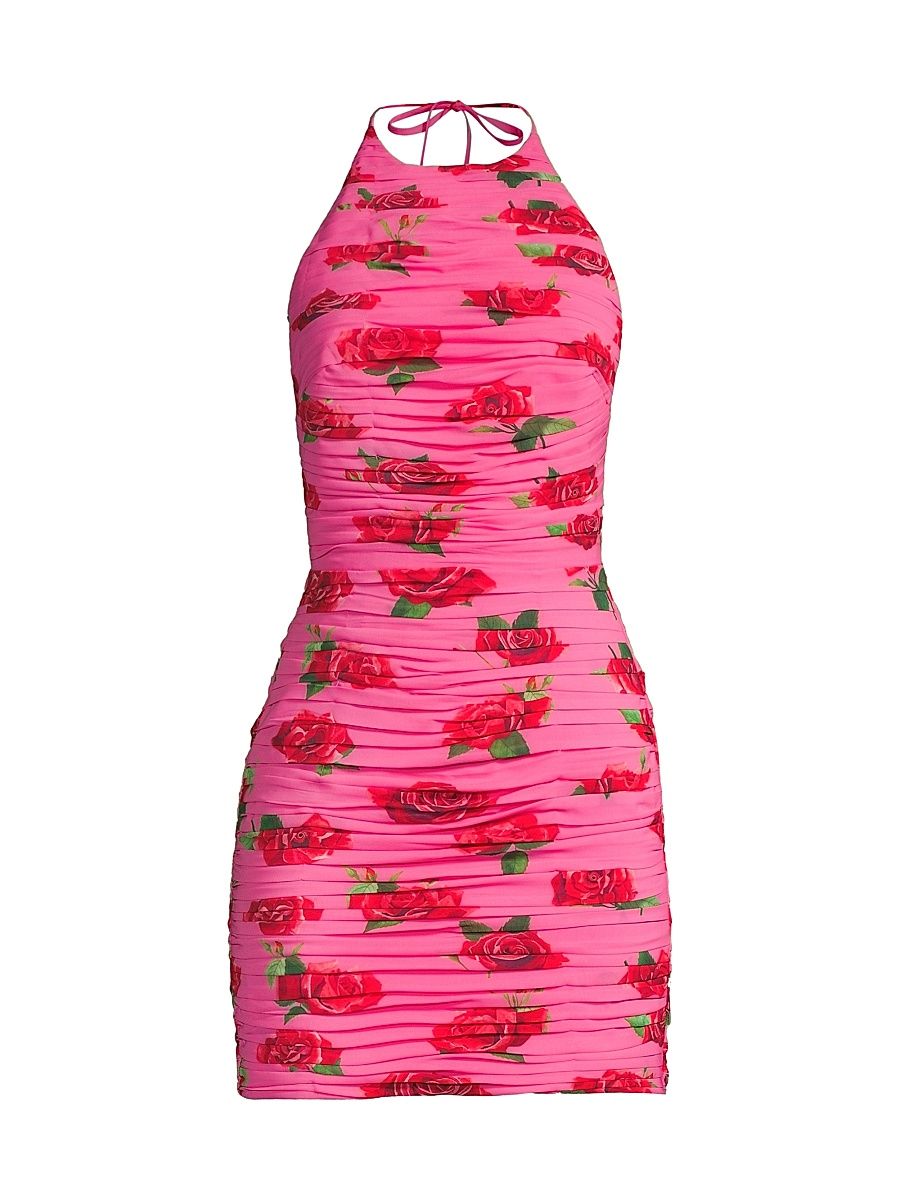 Women's Sonia Floral-Print Ruched Halter Minidress - Pink Multi - Size 12