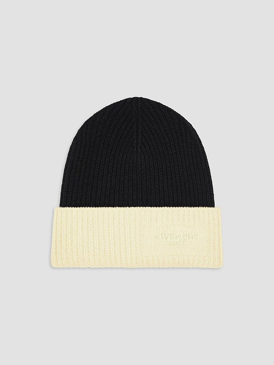 Givenchy Men's Bicolor Beanie in Wool and Cashmere - Black Ivory