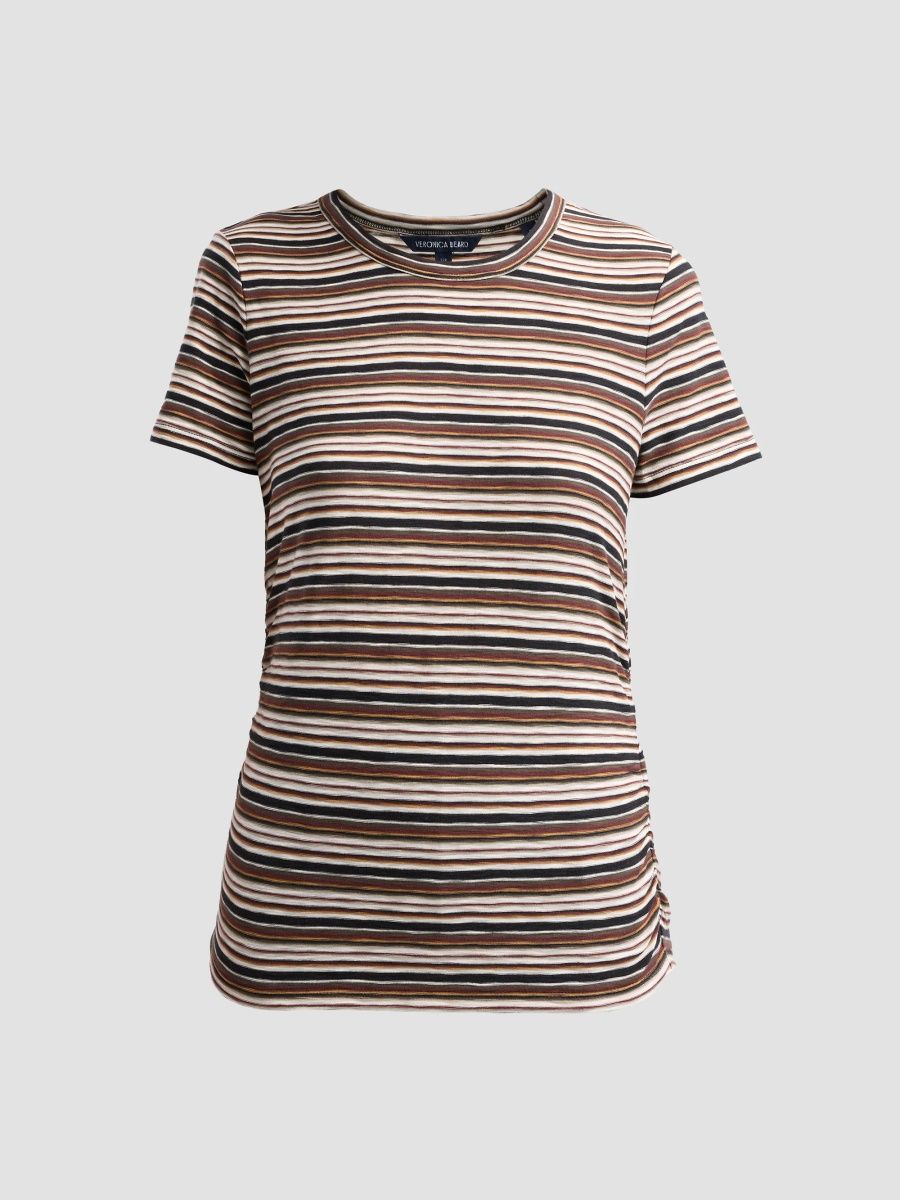 Veronica Beard Women's Reemus Striped Cotton Jersey T-Shirt - Burgundy Multi - Size XS
