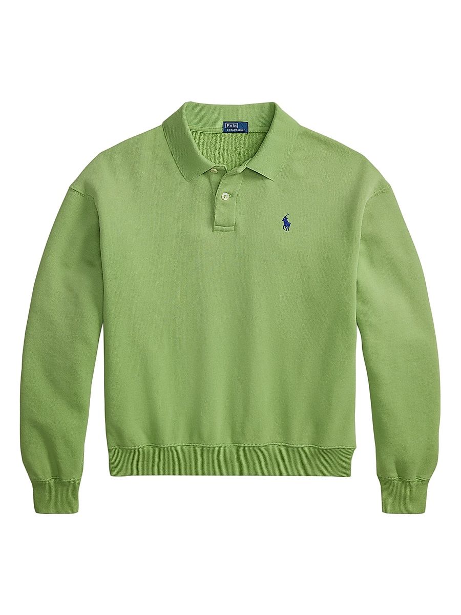 Women's Cotton-Blend Fleece Polo Shirt - Parakeet Green - Size Large