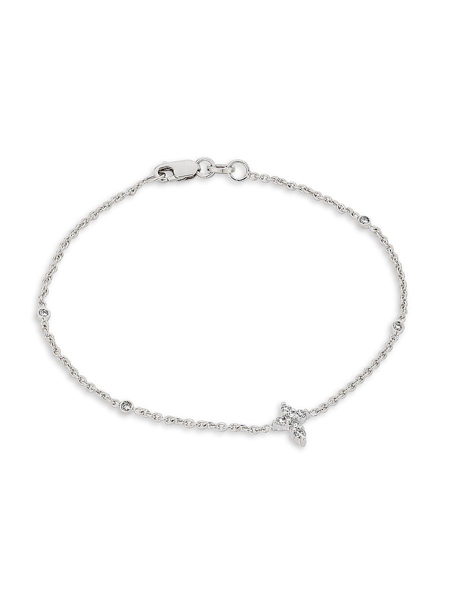 Women's Tiny Treasures 18K White Gold & 0.18 TCW Diamond Cross Charm Bracelet - White Gold