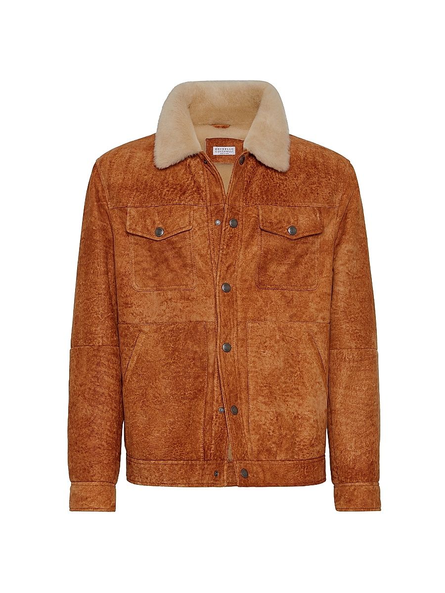Men's Waxed Shearling Jacket - Cognac - Size XL