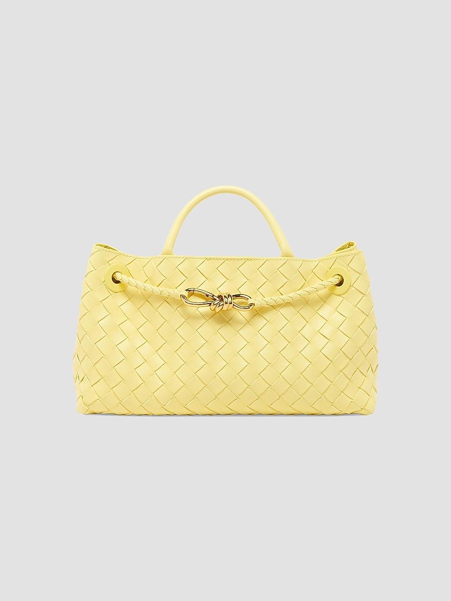 Bottega Veneta Women's Small East-West Andiamo Intrecciato Leather Top-Handle Bag - Fondant Brass