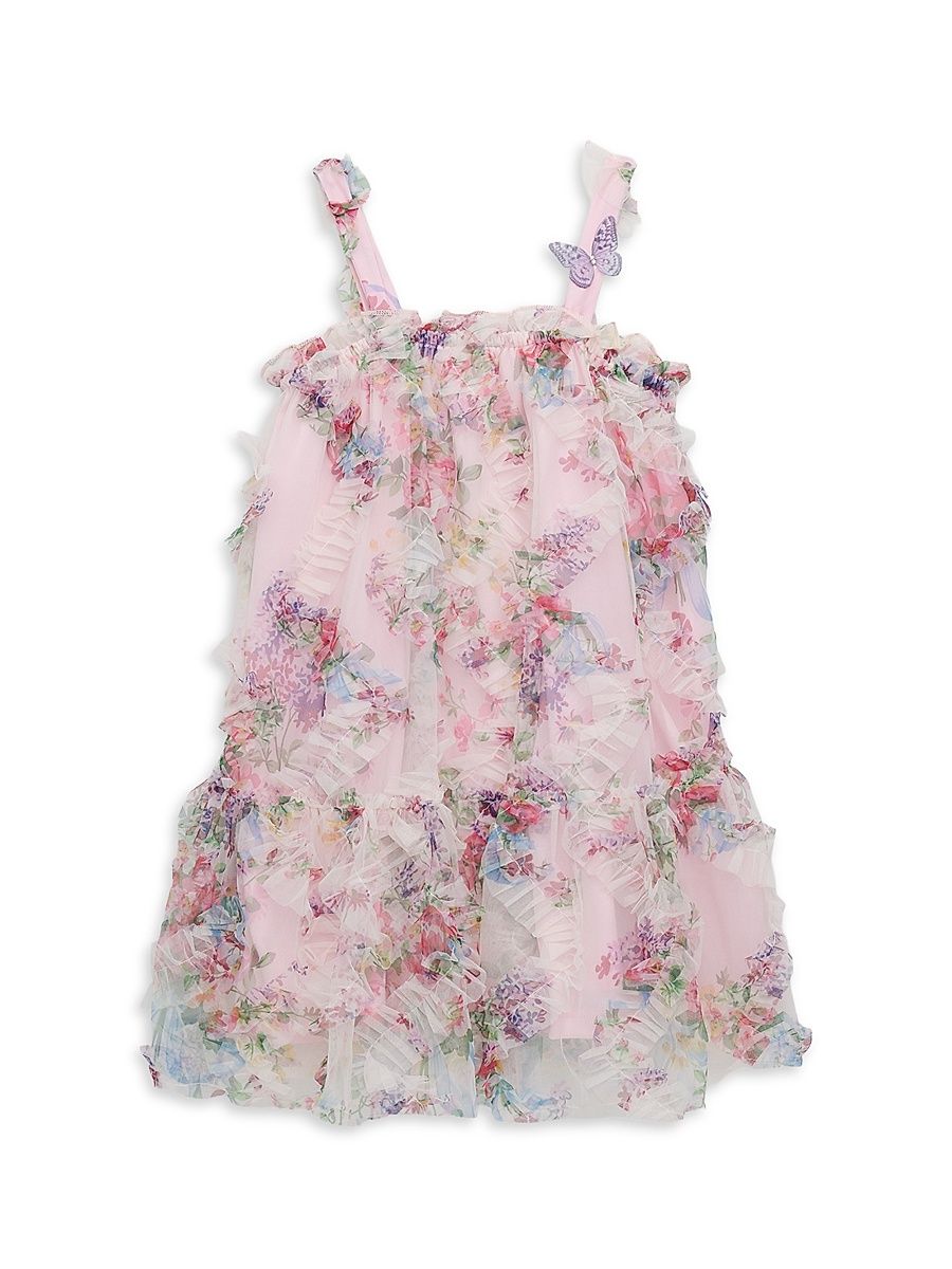 Little Girl's & Girl's Floral Ruffled Tulle Dress - Pink Multi - Size 10