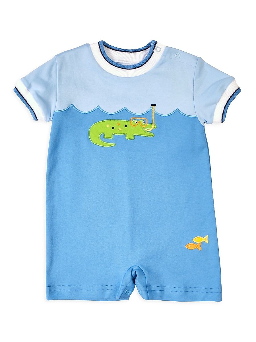 Baby Boy's Alligator-Print Cotton Scuba Shortall - Blue - Size 24 Months