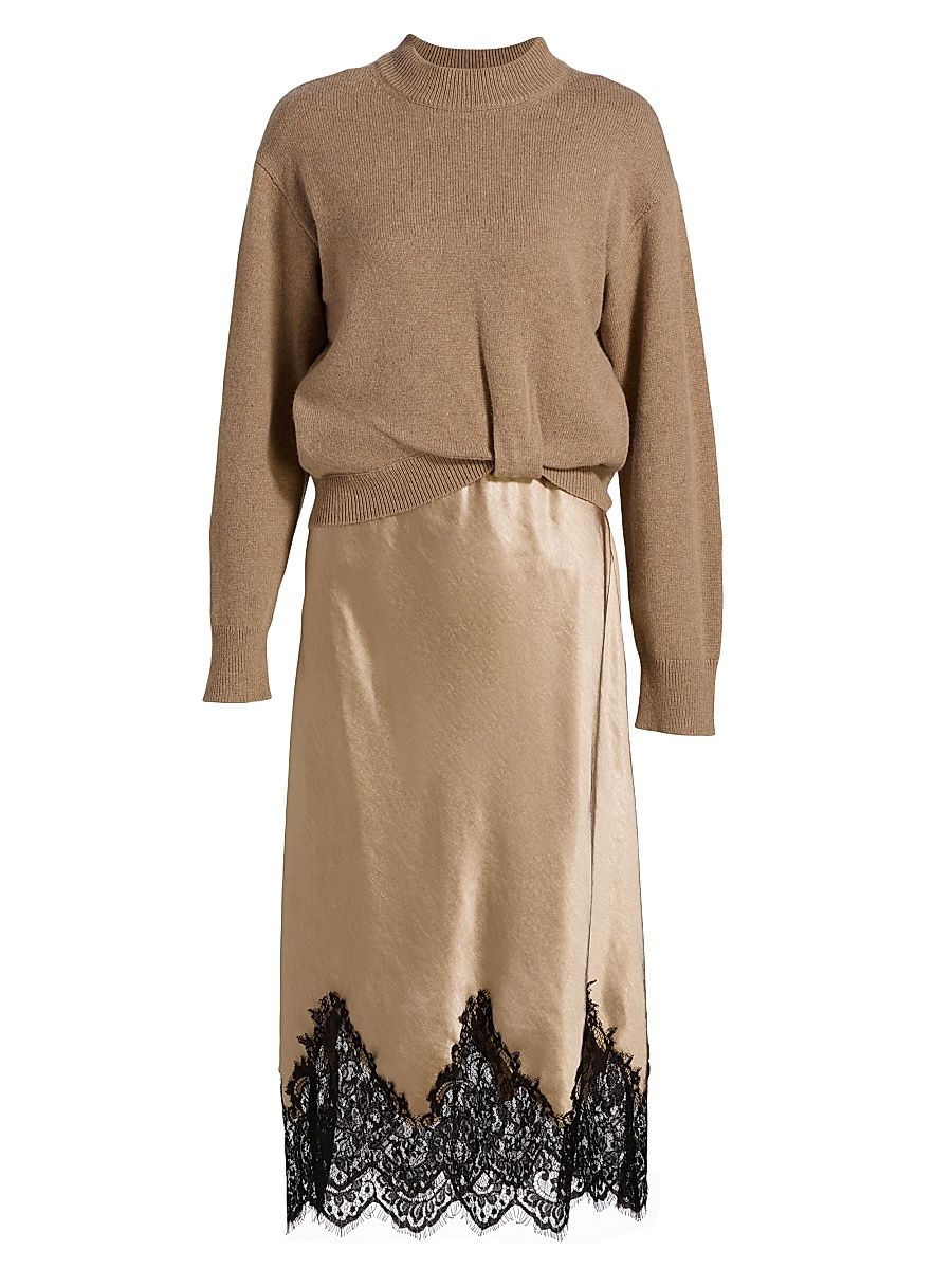 dh New York Women's Sol Combo Sweater Dress - Oatmeal Combo - Size Small