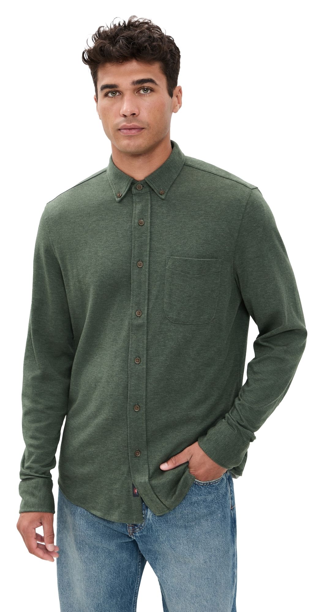 Faherty Coastline Knit Shirt Forest Heather Twill XXL