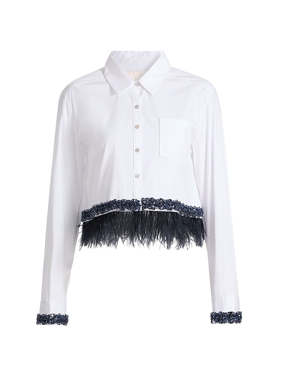 Women's Sylvan Lace Fringe Shirt - White Blue Bell - Size XL