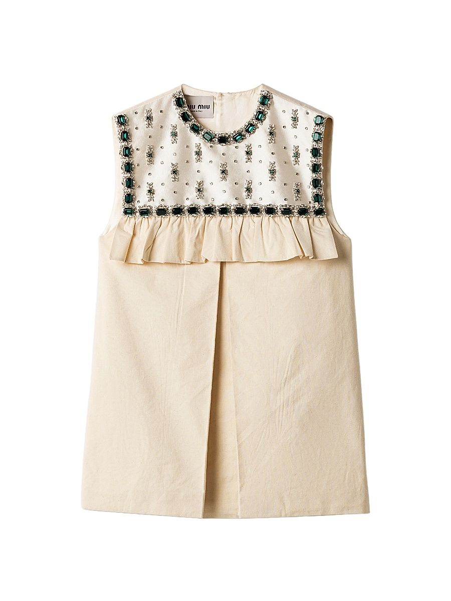 Women's Embroidered Canvas Mini-Dress - Beige Khaki - Size 2