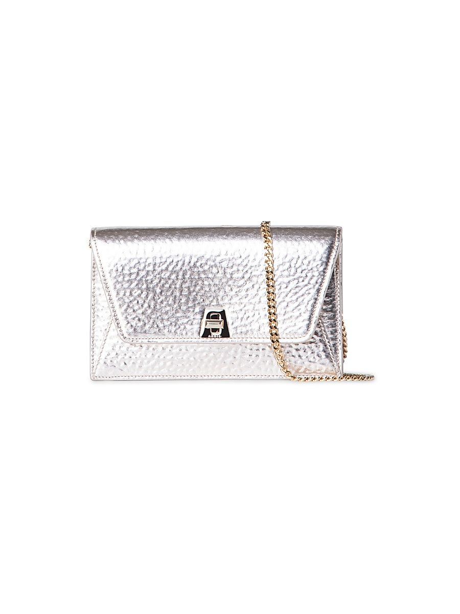 Women's Anouk Metallic Leather Envelope Crossbody Bag - Stucco Metallic
