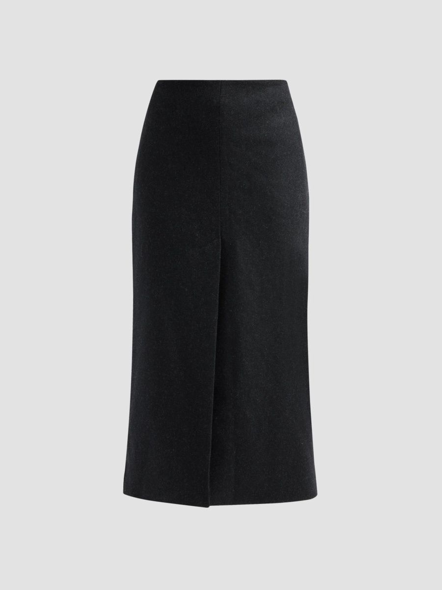 Nili Lotan Women's Mariha Wool Midi Skirt - Dark Charcoal - Size 12