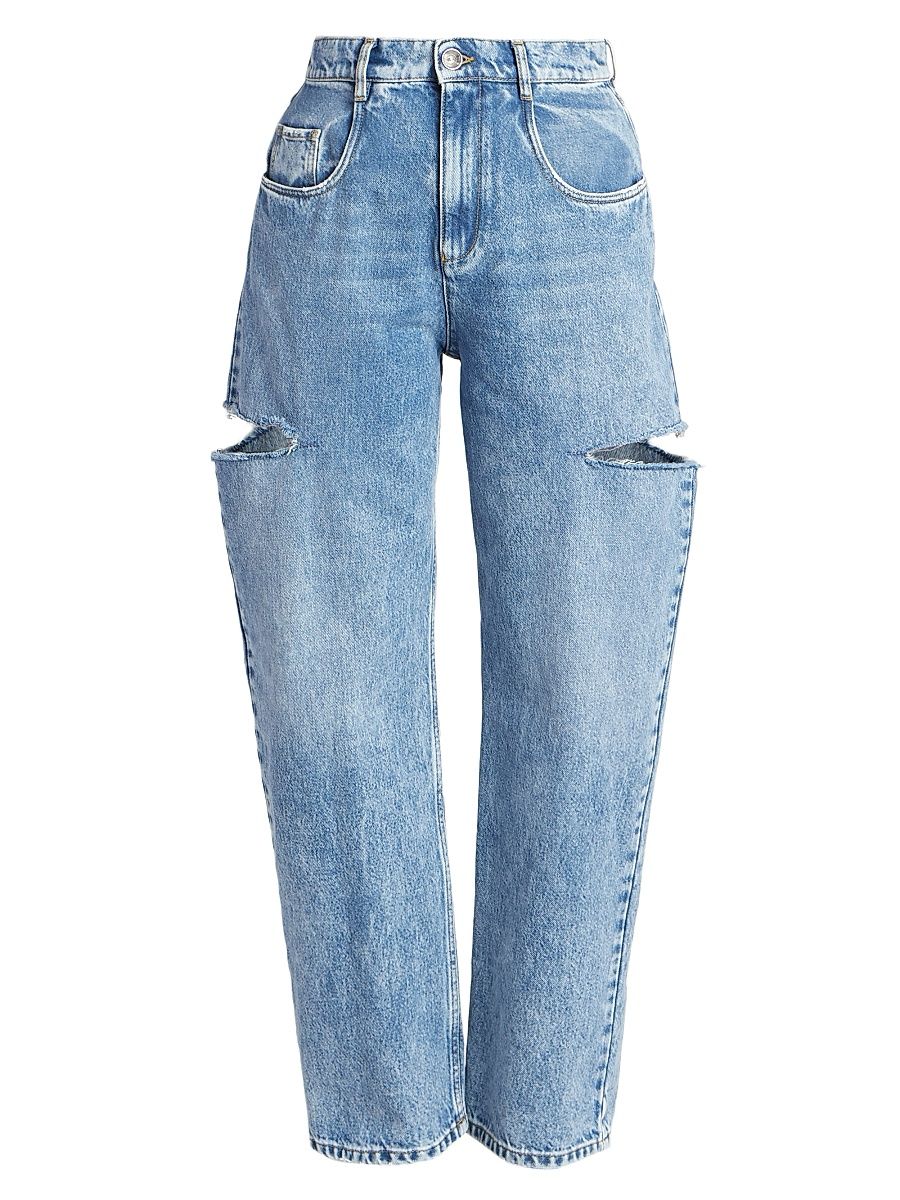 Women's Wide-Leg Slashed Cut-Out Jeans - Medium Blue - Size 4