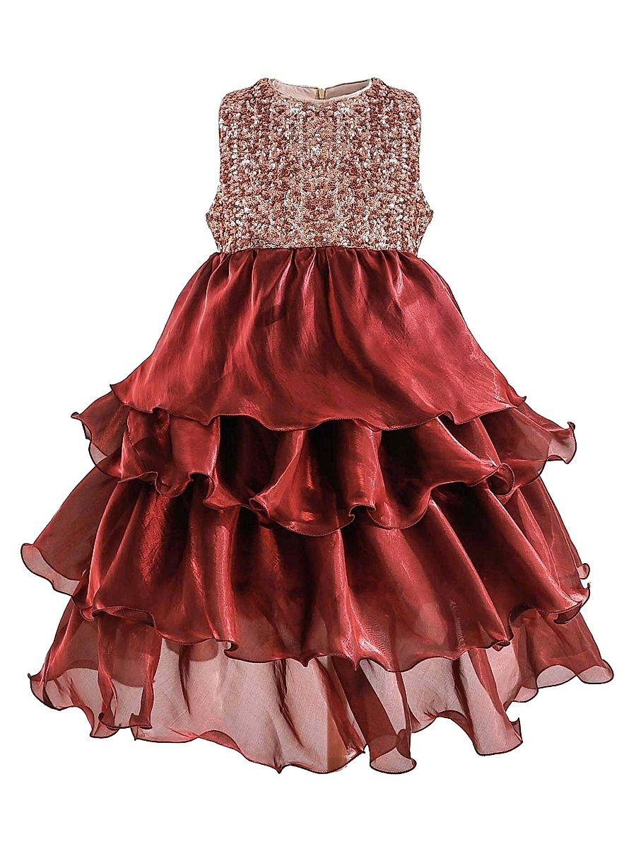 Little Girl's & Girl's Tiered Satin Party Dress - Red - Size 9