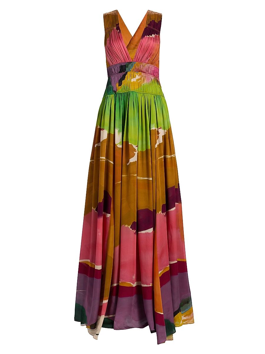 Women's Boheme Printed Plunging Silk Gown - Nature Abhors A Vacuum - Size 8