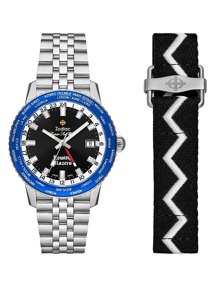 Men's Zodiac x Rowing Blazers Super Sea Wolf GMT World Time Stainless Steel Bracelet Watch/40MM - Steel
