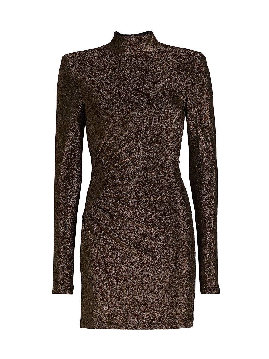 Women's Amarylis Ruched Metallic Minidress - Gold Knit - Size XL