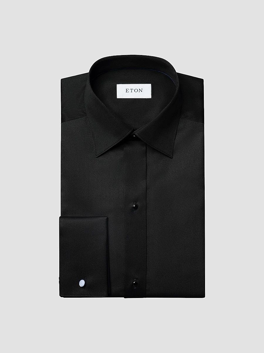 Eton Men's Contemporary-Fit Plissé Bib Formal Shirt - Black - Size 18.5