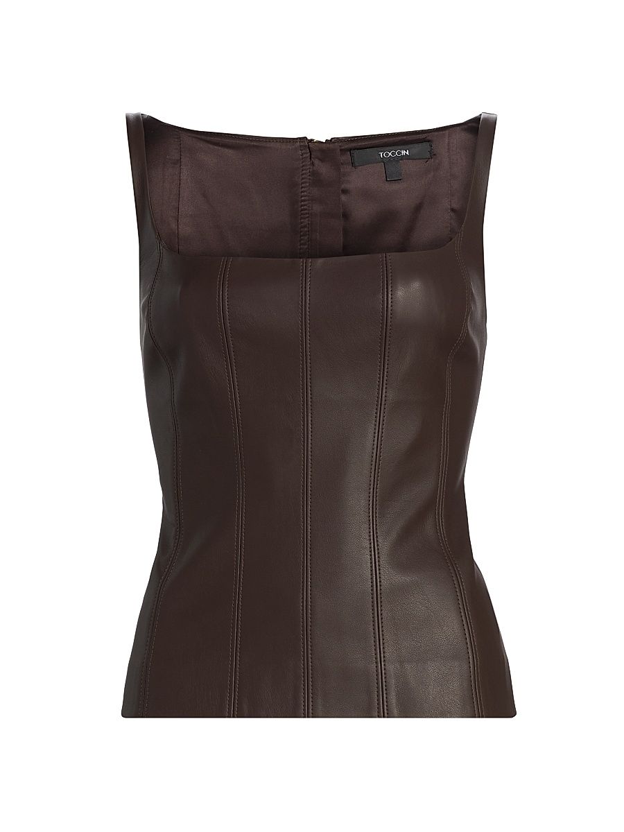 Women's Bibi Sculpted Faux Leather Tank - Espresso - Size 10