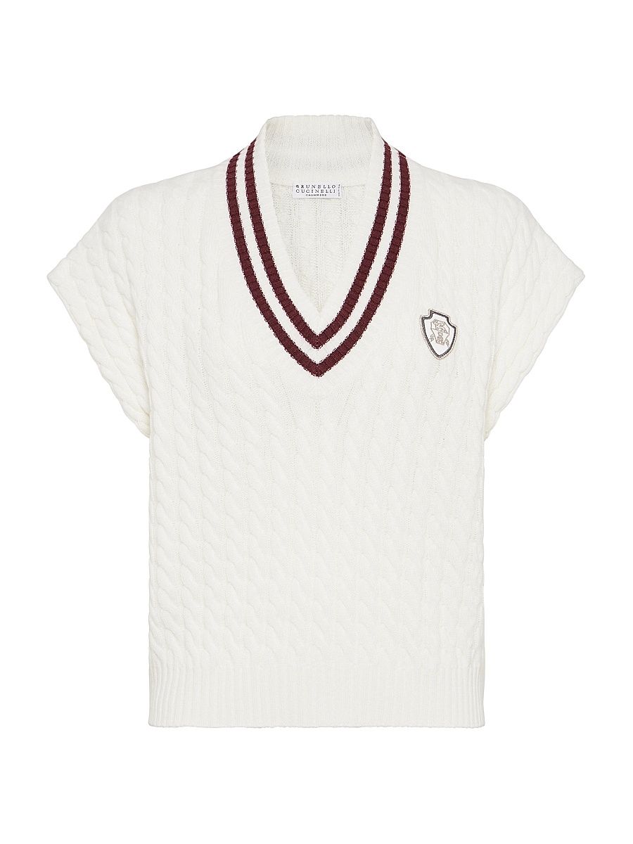 Women's Cashmere Cable Knit Sweater Vest with Logo - Panama - Size XS