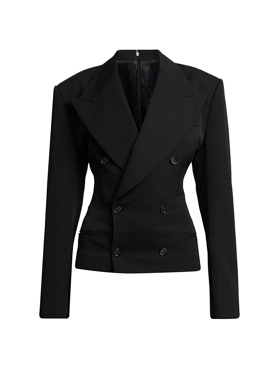 Women's Wool Double-Breasted Blazer - Nero - Size 4