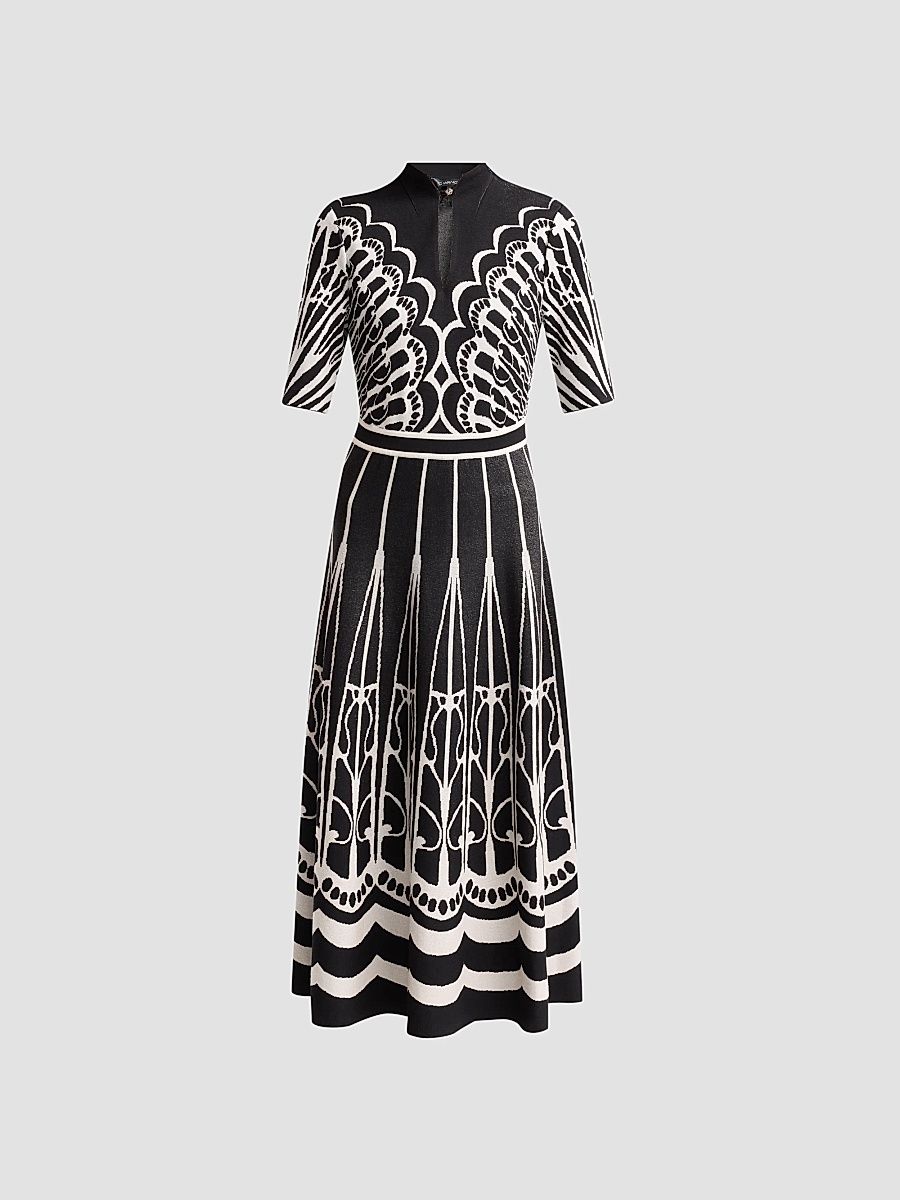 Ming Wang Women's Graphic-Print Keyhole Midi Dress - Black - Size XL