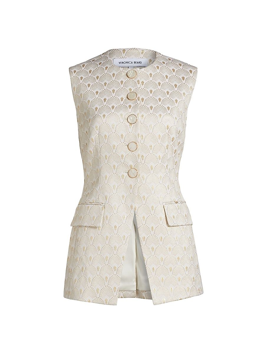Women's Lois Metallic Jacquard Vest - Off White Gold - Size 8