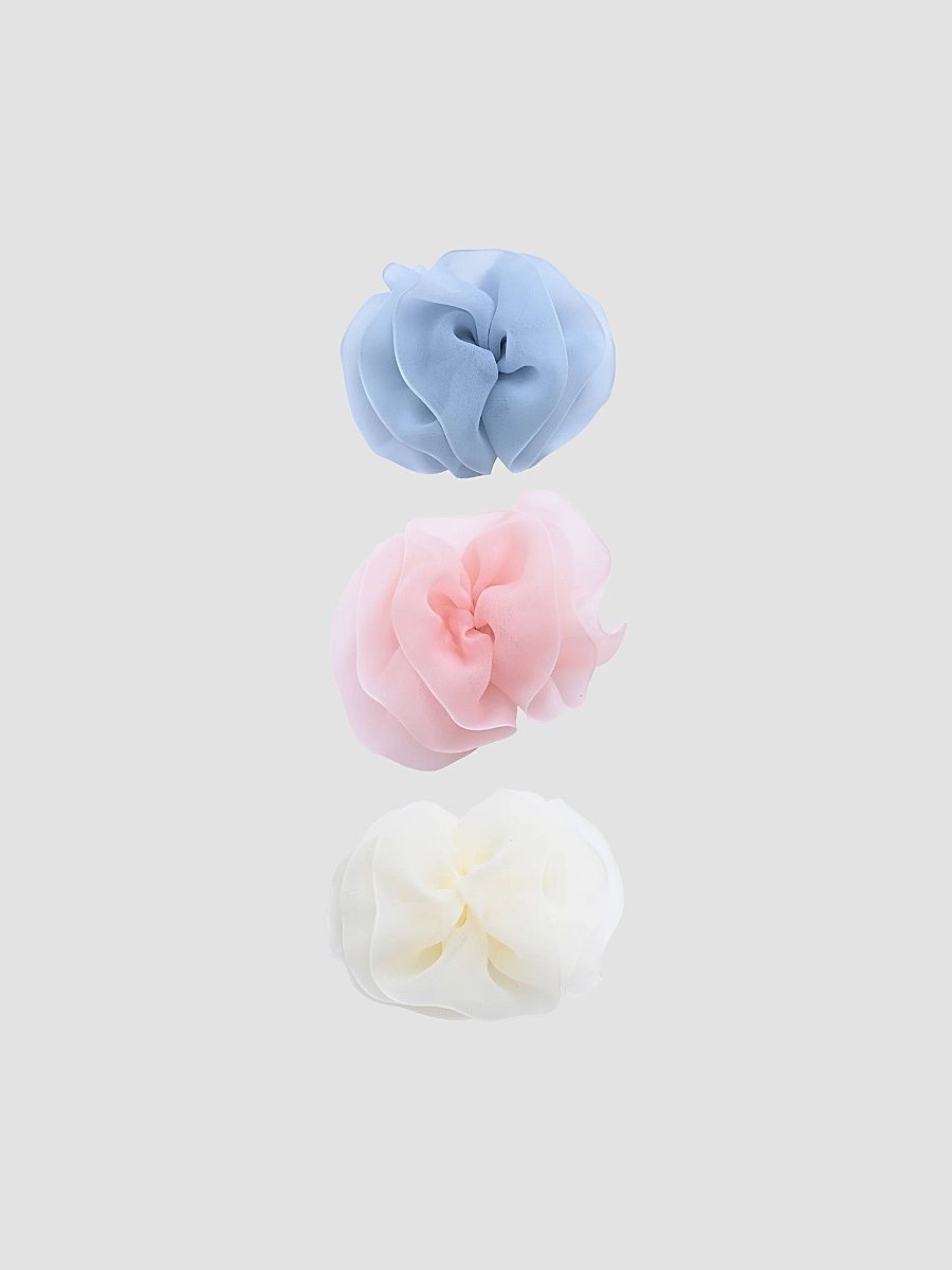 Girl's Tulle Hair Clip Set - Blue Pink Yellow