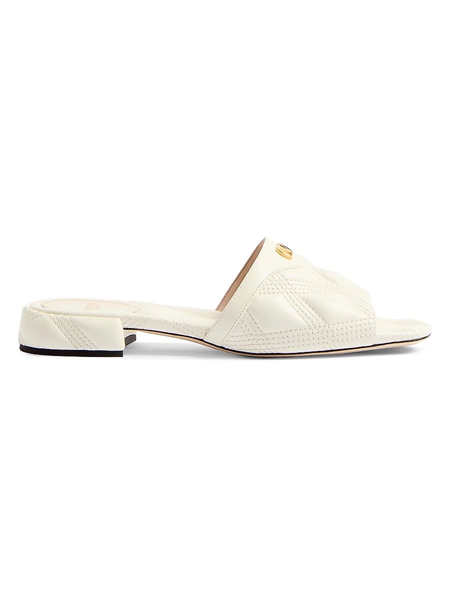 Women's Quiltie 67 Quilted Nappa Leather 20MM Slide Sandals - Ivory - Size 6