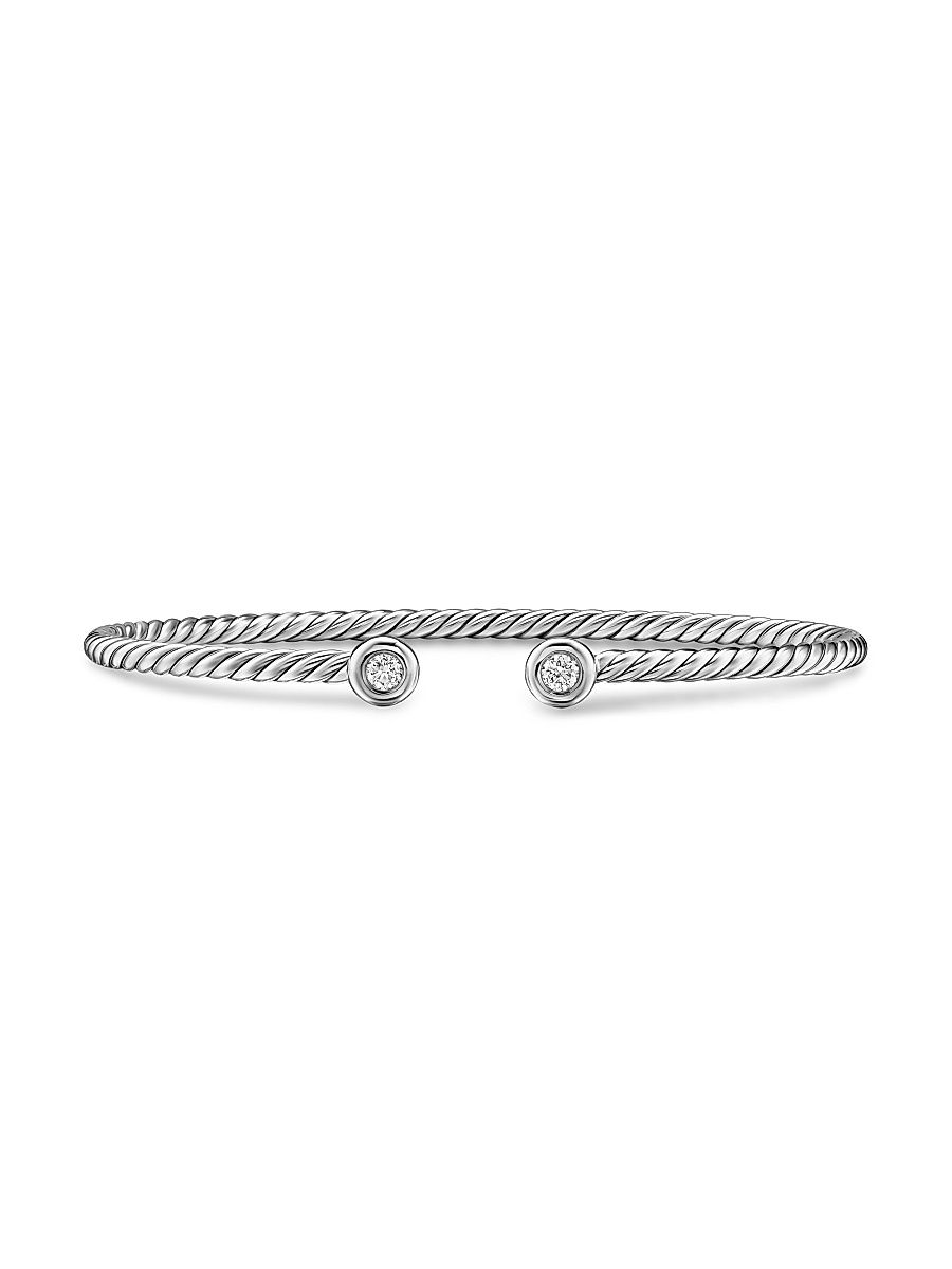 Women's Micro Cable Flex Round Bracelet in Sterling Silver - Diamond - Size Medium