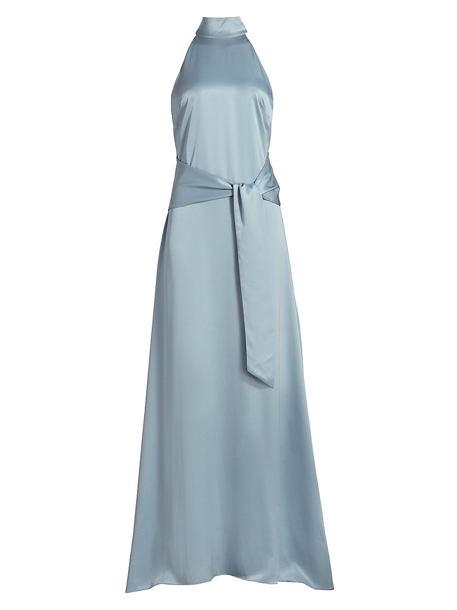 Women's Jocelyn Satin Tie-Front Maxi Dress - Cloud - Size XL