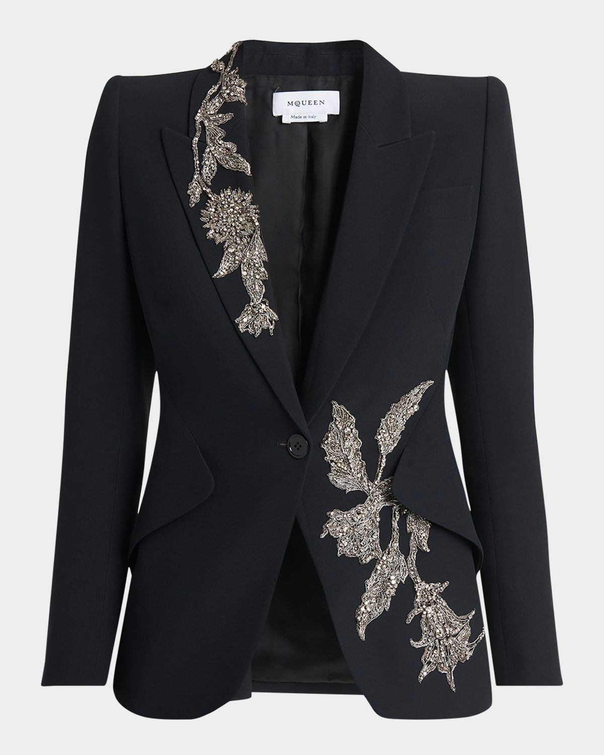 Floral Crystal One-Button Crepe Blazer
