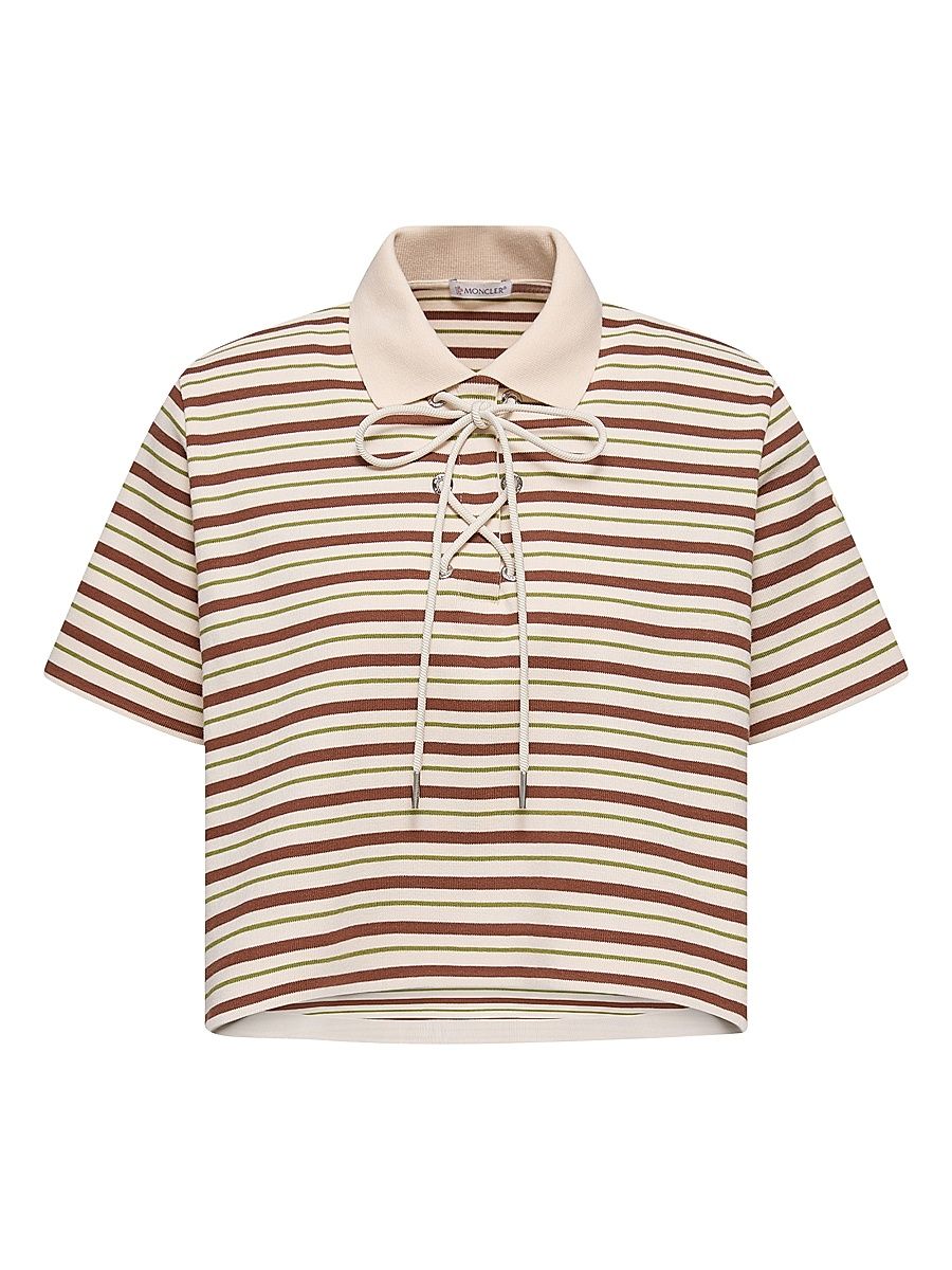 Women's Polo Shirt in Cotton - White Brown - Size Large