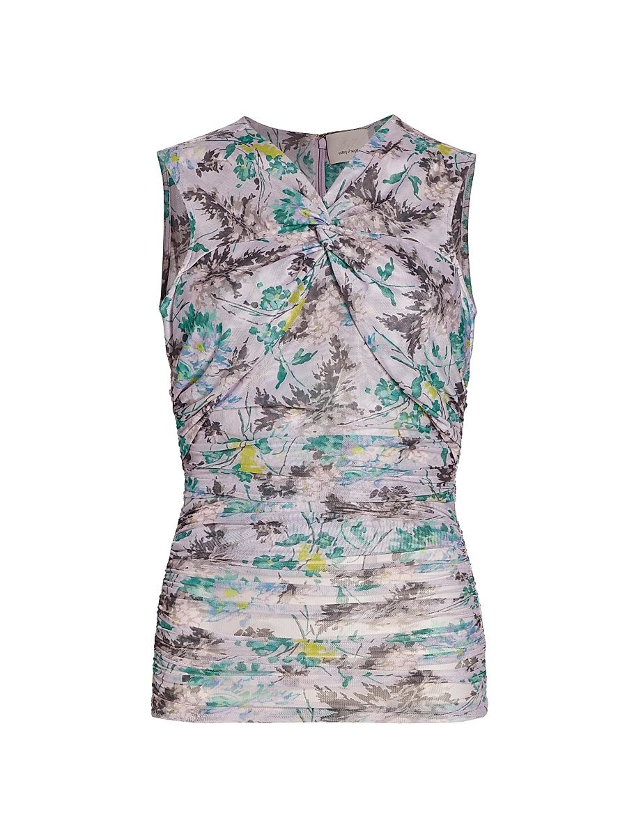 Women's Aniya Floral Mesh Ruched Top - Pastel Multi - Size XS