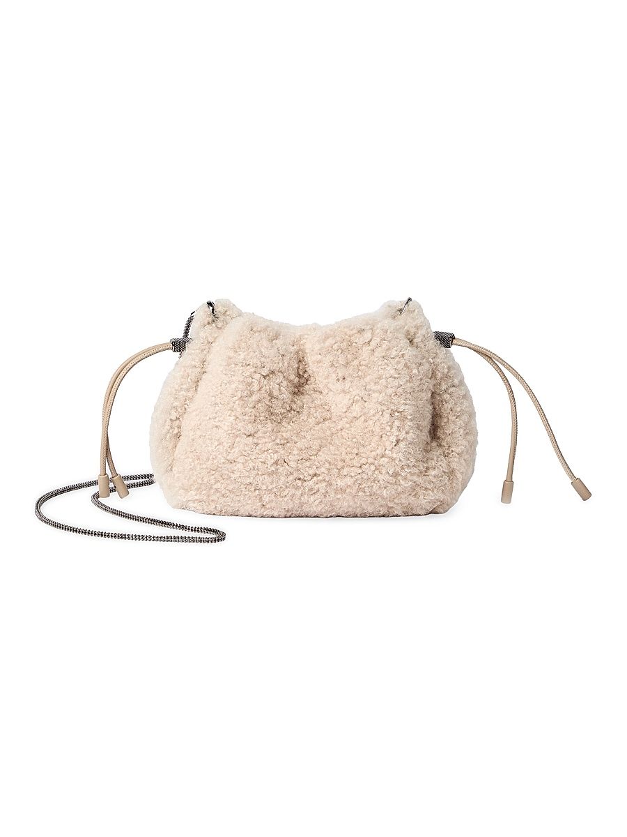 Women's Mellow Mini Bucket Bag in Fuzzy Shearling - Milk