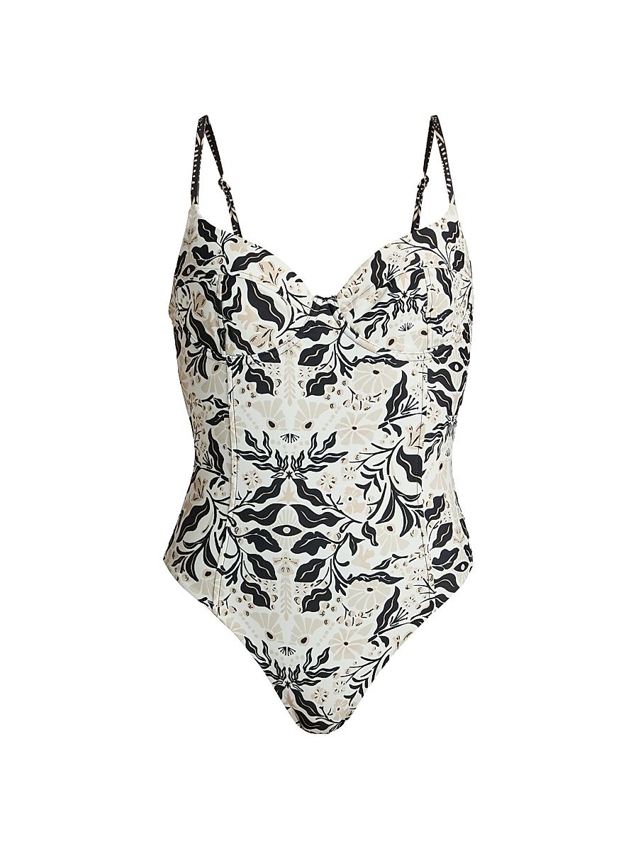 Women's Jayda Floral One-Piece Swimsuit - Black Combo - Size XL